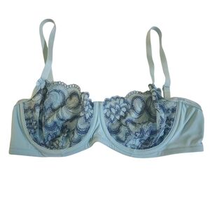 Jockey Blue Lace Underwire Bra Sheer Floral Adjustable Straps 36D